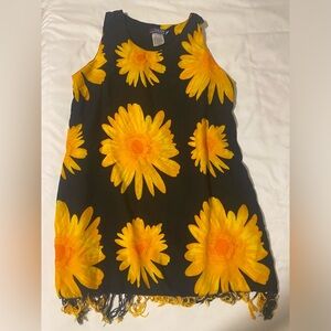Ingear Black Midi Dress with Yellow Sunflower Print